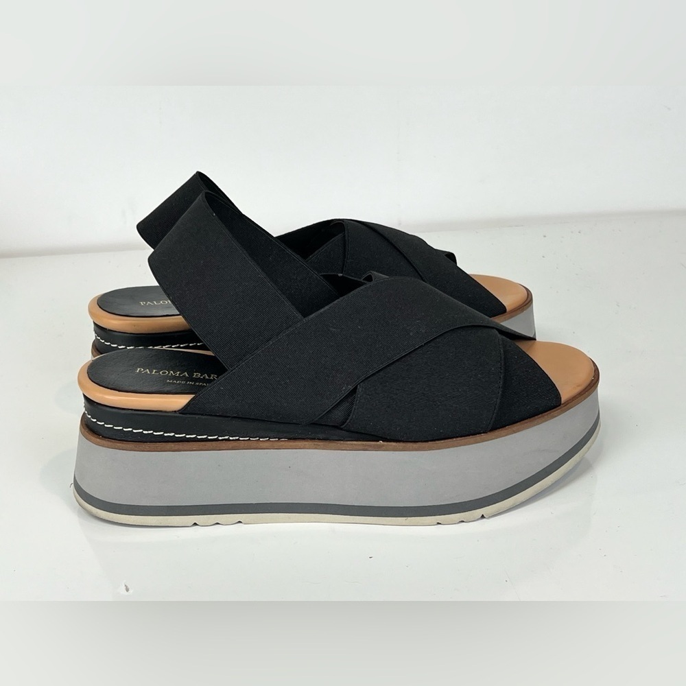 PALOMA BARCELO Black sling back platform sandals size 36/5.5-6. - Picture 6 of 9